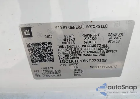 2019 Chevrolet Silverado 2500Hd Ltz from USA, damaged, VIN 1GC1KTEY8KF270138